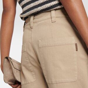 Brunello Cucinelli Monili Jeans Khaki Twill Denim Wide Leg High Waist Size 8